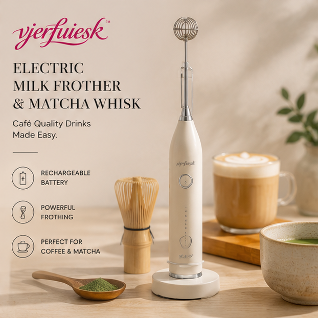 vjerfuiesk™ Electric Milk Frother & Matcha Whisk Rechargeable Set | Coffee Bar Accessories