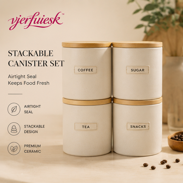 vjerfuiesk™ Stackable Ceramic Food Storage Container Set | Airtight Kitchen Canister Collection