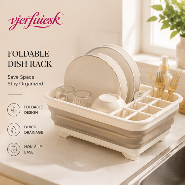 vjerfuiesk™ Foldable Silicone Dish Drying Rack | Space Saving Kitchen Counter Organizer